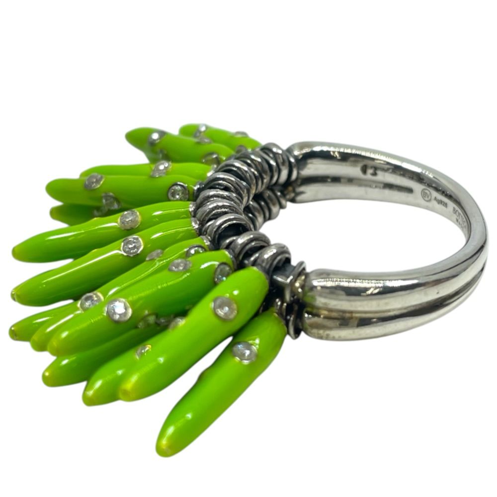 Bottega Veneta Ring Fringe Motif Metal Enamel Stone Silver Green — view 4