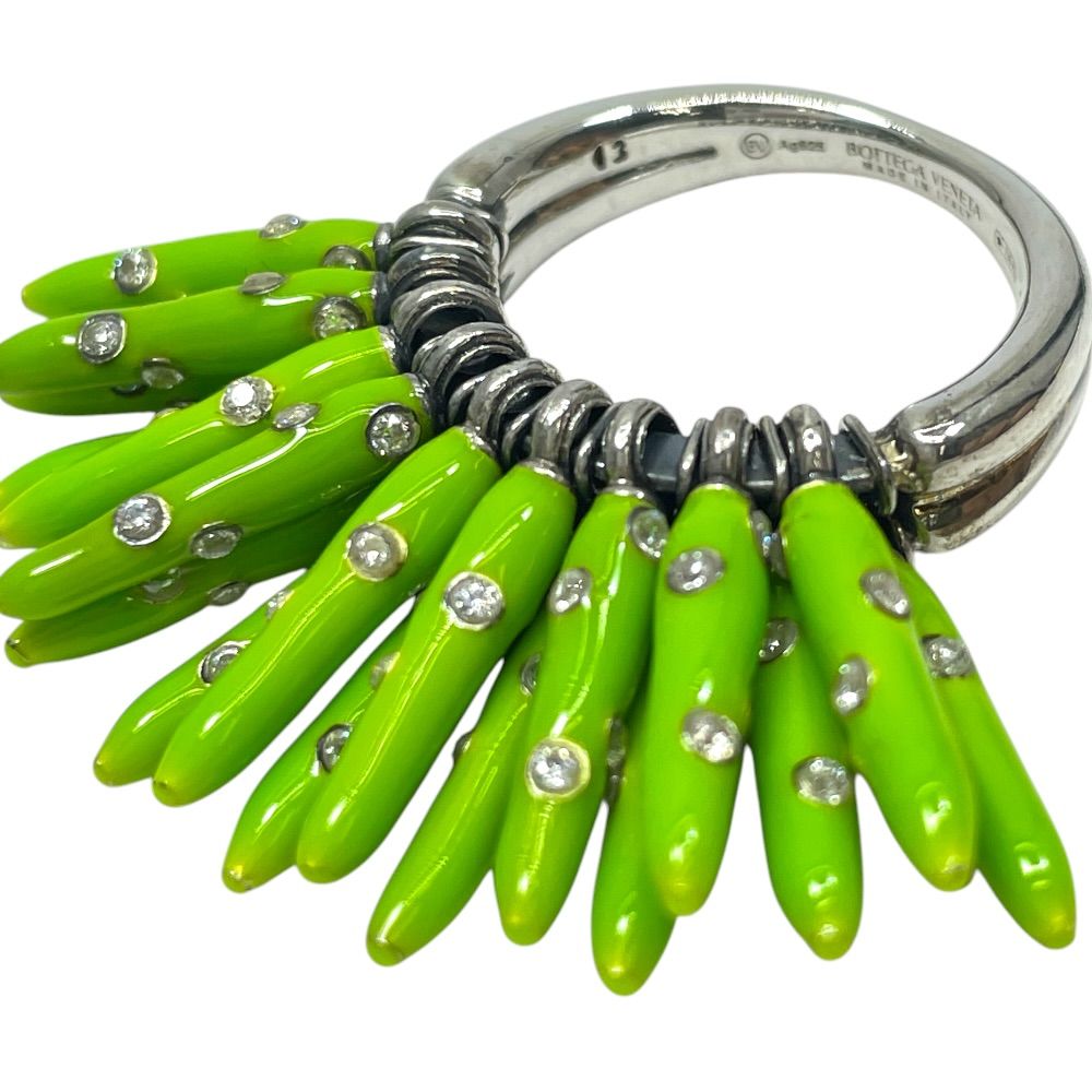 Bottega Veneta Ring Fringe Motif Metal Enamel Stone Silver Green — view 5