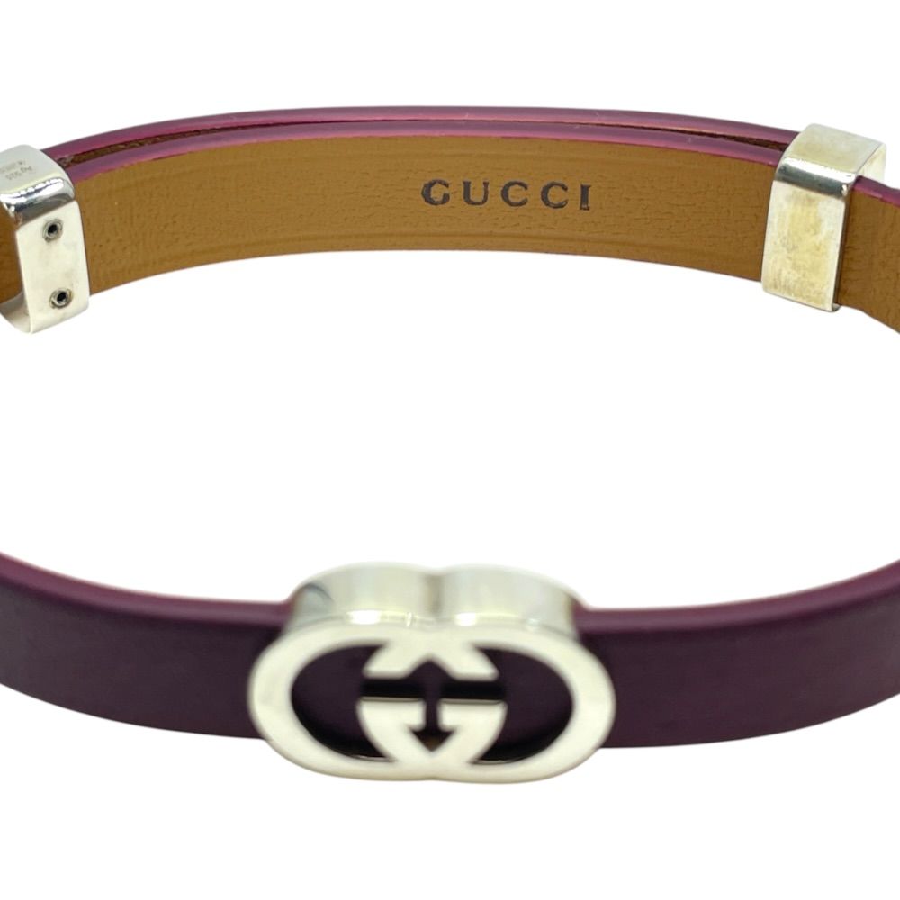 Gucci Bangle Bracelet Interlocking G Double G Leather Silver Bordeaux — view 7