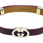 Gucci Bangle Bracelet Interlocking G Double G Leather Silver Bordeaux — view 7