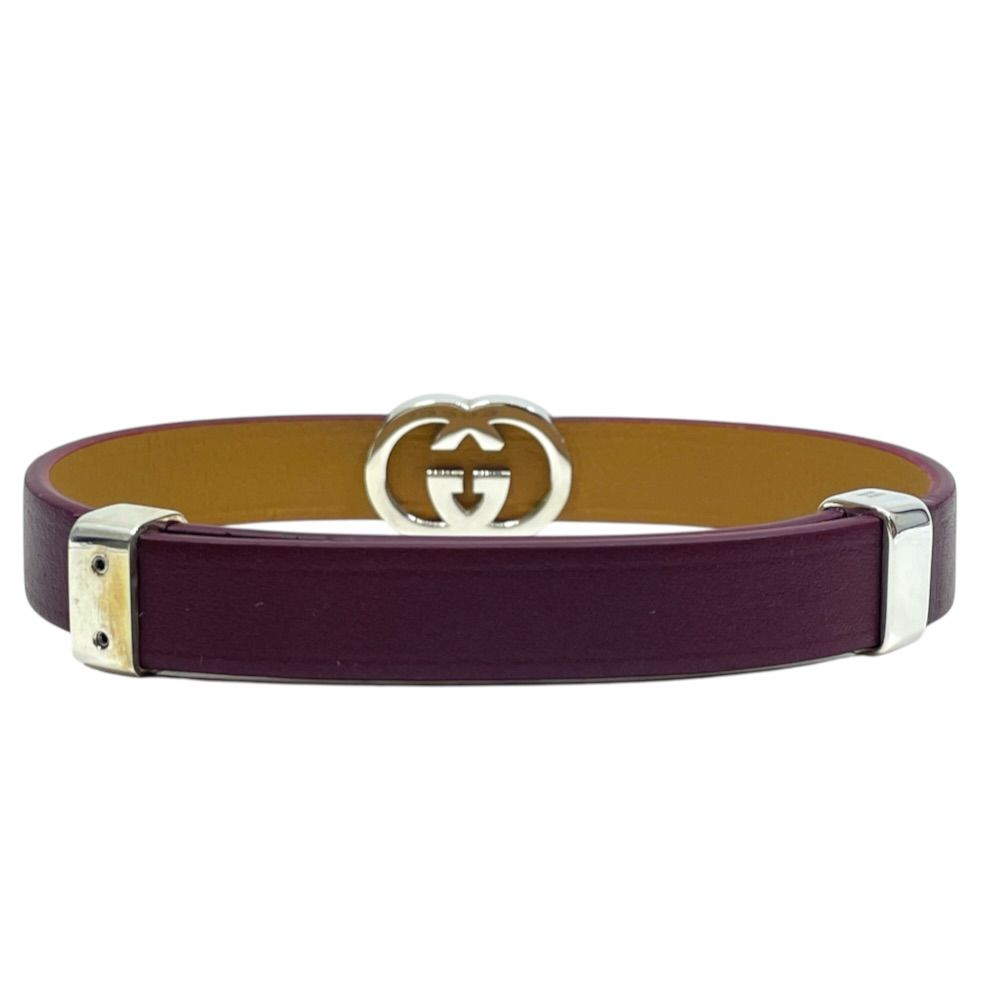 Gucci Bangle Bracelet Interlocking G Double G Leather Silver Bordeaux — view 3