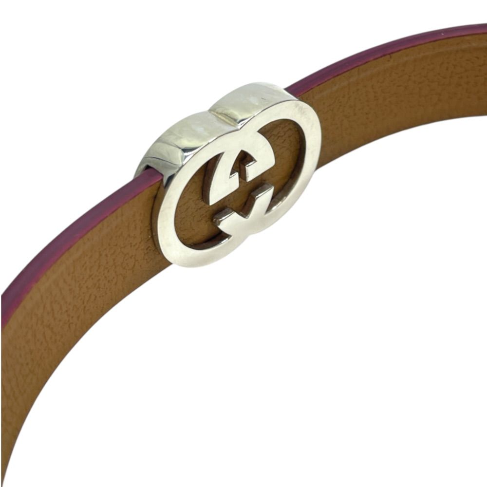 Gucci Bangle Bracelet Interlocking G Double G Leather Silver Bordeaux — view 6