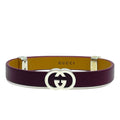 Gucci Bangle Bracelet Interlocking G Double G Leather Silver Bordeaux