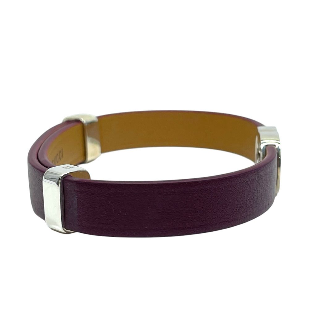 Gucci Bangle Bracelet Interlocking G Double G Leather Silver Bordeaux — view 2