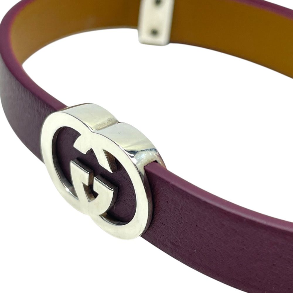 Gucci Bangle Bracelet Interlocking G Double G Leather Silver Bordeaux — view 5