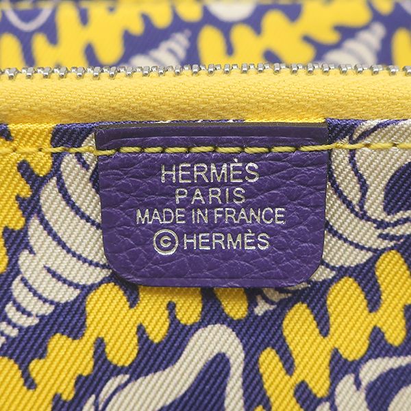 Hermes Coin Purse Azap Silk'in Compact Evercolor Purple Silver Yellow Seashell — view 8