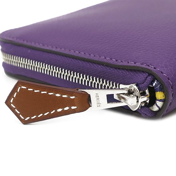 Hermes Coin Purse Azap Silk'in Compact Evercolor Purple Silver Yellow Seashell — view 5