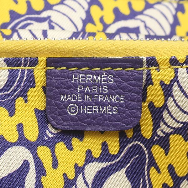 Hermes Wallet Azap Long Silk'in Evercolor Purple Silver Yellow Seashell Round — view 8