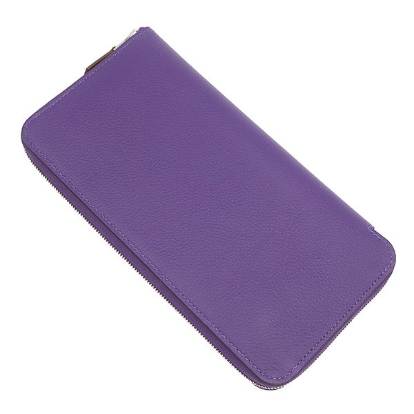 Hermes Wallet Azap Long Silk'in Evercolor Purple Silver Yellow Seashell Round — view 2