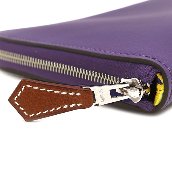 Hermes Wallet Azap Long Silk'in Evercolor Purple Silver Yellow Seashell Round — view 5