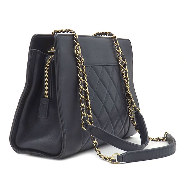 Chanel Tote Bag Mademoiselle Chain Shoulder Leather Navy Gold CC Logo 23 — view 2