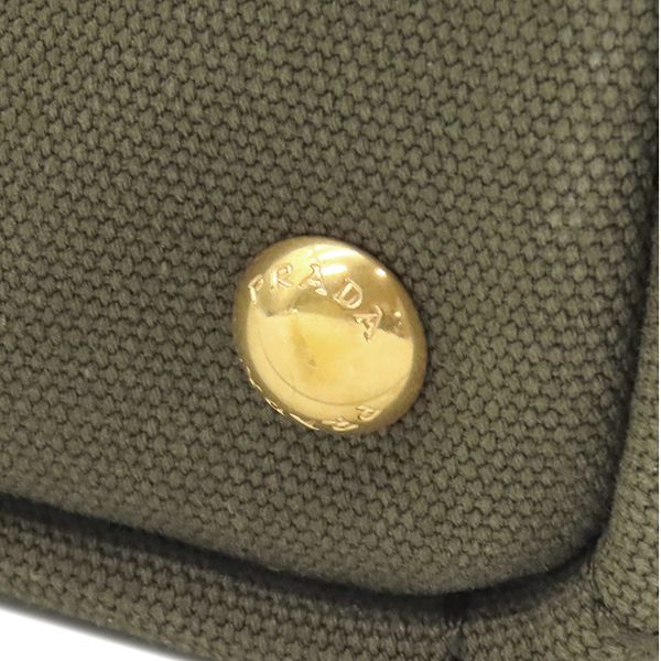 Prada 2-Way Canapa Medium Tote Bag Canvas Khaki Gold Triangular — view 5