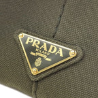 Prada 2-Way Canapa Medium Tote Bag Canvas Khaki Gold Triangular — view 8