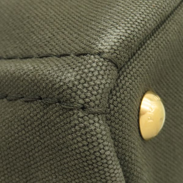 Prada 2-Way Canapa Medium Tote Bag Canvas Khaki Gold Triangular — view 4