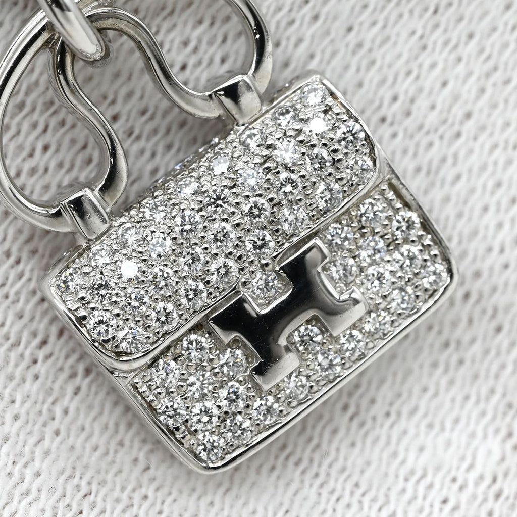 Hermes Necklace Amulette Constance Diamond Pendant White Gold Bag Motif — view 6