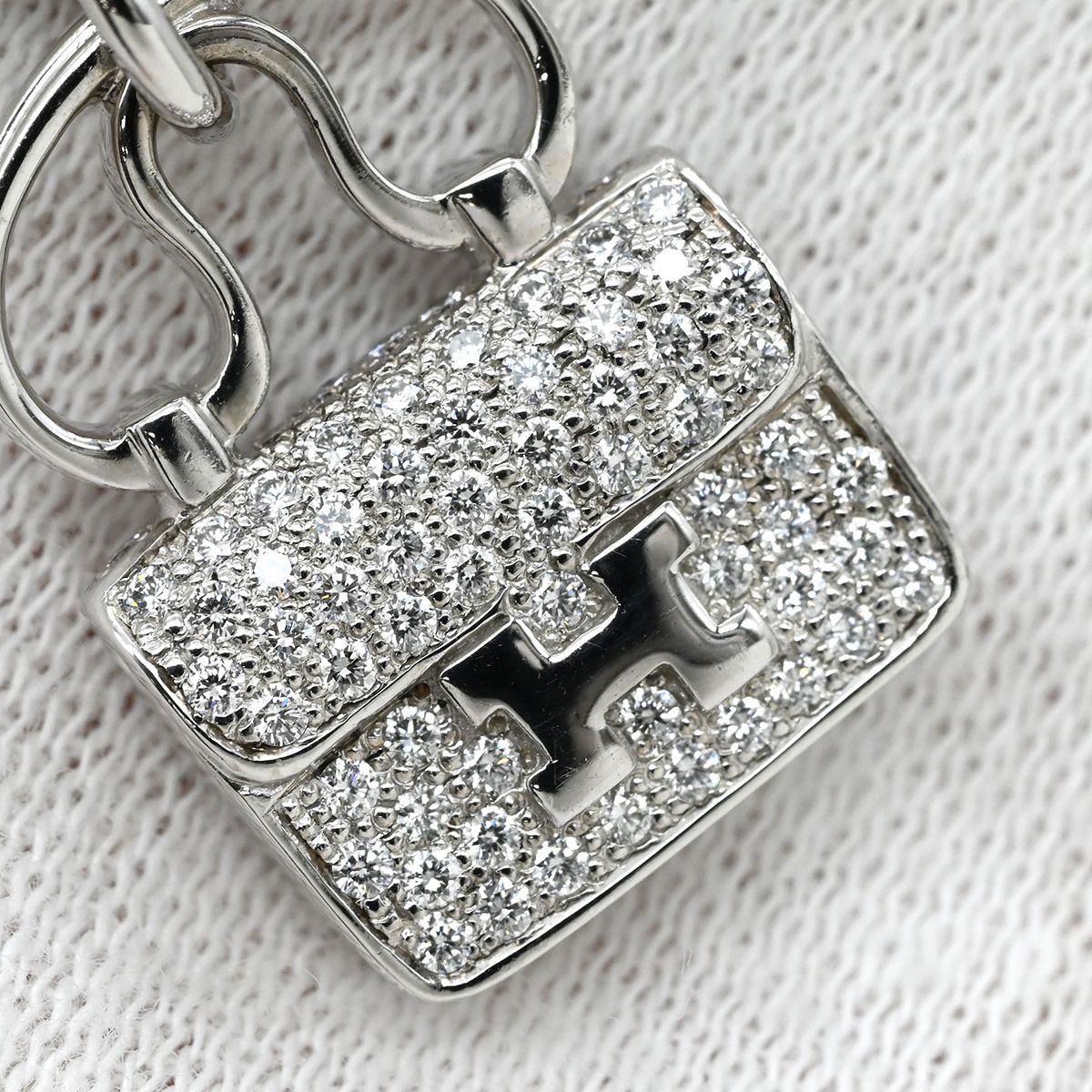 Hermes Necklace Amulette Constance Diamond Pendant White Gold Bag Motif — view 6