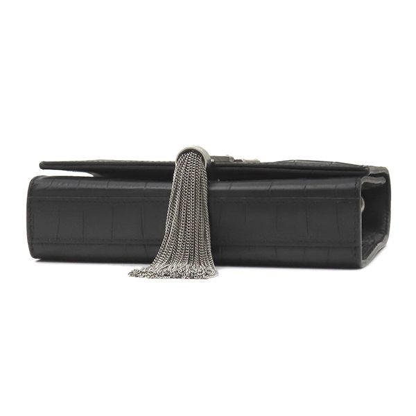 Saint Laurent Shoulder Bag Kate Tassel Chain Leather Black Silver Monogram — view 3