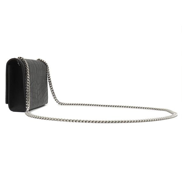 Saint Laurent Shoulder Bag Kate Tassel Chain Leather Black Silver Monogram — view 2