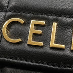Celine Shoulder Bag Matelasse Monochrome Leather Black Gold Logo Chain — view 6