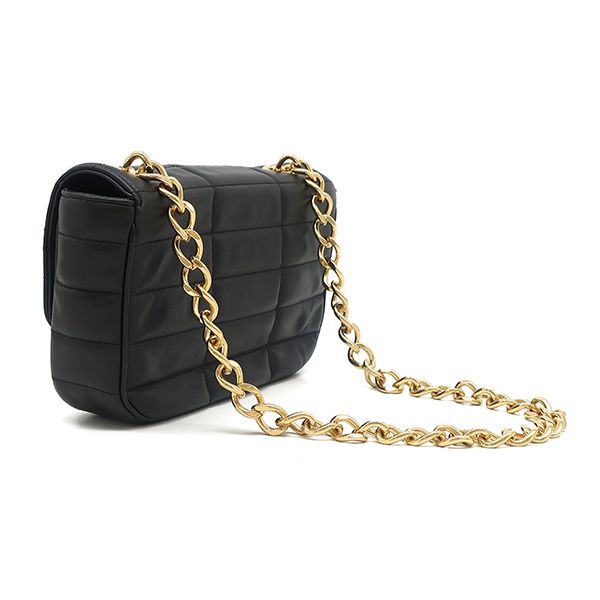 Celine Shoulder Bag Matelasse Monochrome Leather Black Gold Logo Chain — view 2