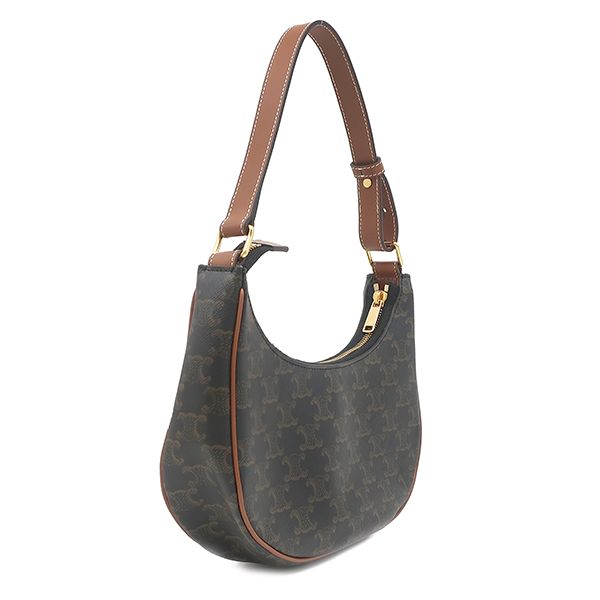 Celine Shoulder Bag Ava Canvas Calfskin Triomphe Tan Gold Hobo — view 2