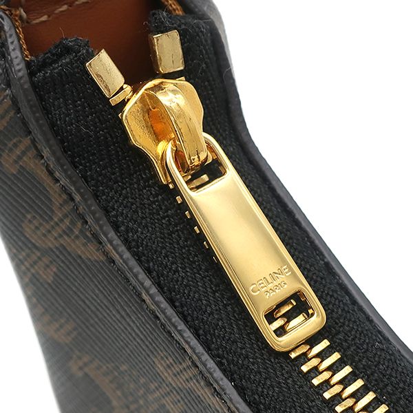 Celine Shoulder Bag Ava Canvas Calfskin Triomphe Tan Gold Hobo — view 6