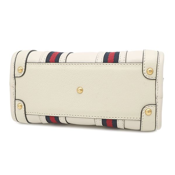 Gucci 2-Way Bag Mini Top Handle Bag Leather White Gold Web Stripe Sherry Line — view 3