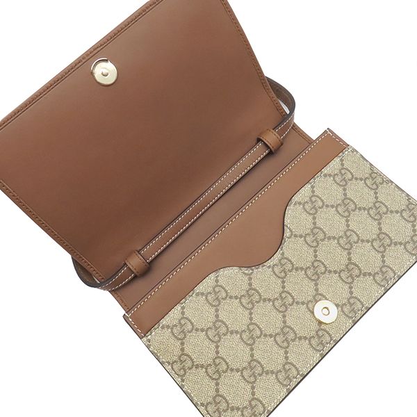 Gucci Shoulder Bag GG Emblem Mini Supreme Canvas Beige Brown Gold — view 6