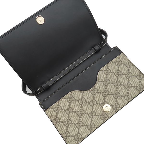 Gucci Shoulder Bag GG Emblem Mini Supreme Canvas Beige Black Gold — view 6