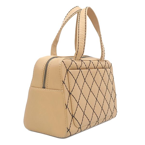 Chanel Wild Stitch Boston Bag Leather Beige Matte Black CC Logo 64 — view 2