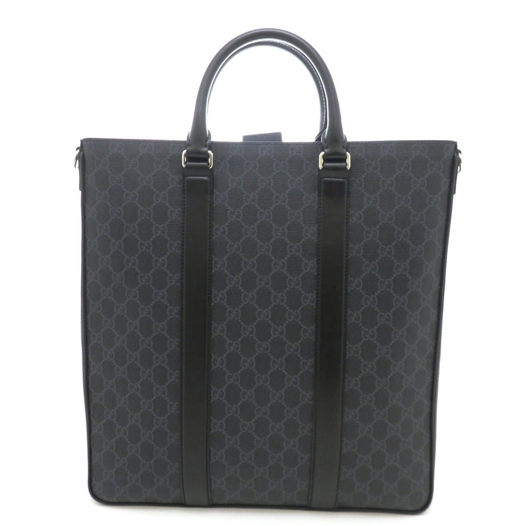 Gucci 2-Way Tote Bag GG Supreme Canvas Leather Black