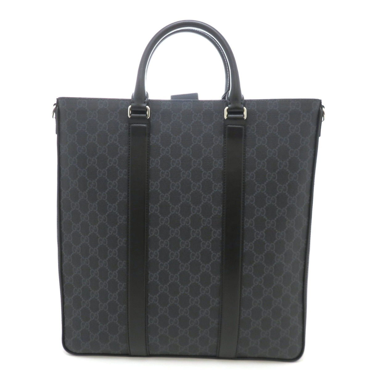Gucci 2-Way Tote Bag GG Supreme Canvas Leather Black
