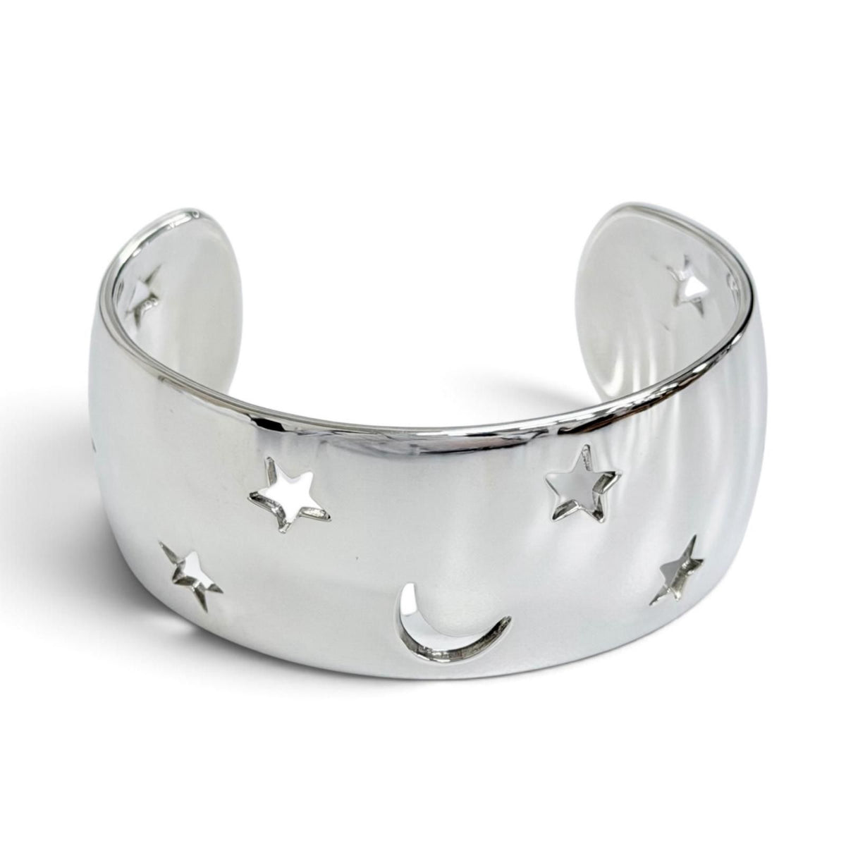 Hermes 925 Moon Star Bangle Bracelet Hollowed Out Design Silver Buddha
