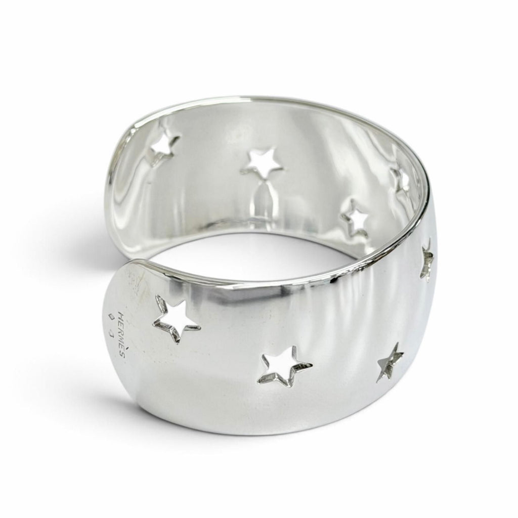 Hermes 925 Moon Star Bangle Bracelet Hollowed Out Design Silver Buddha — view 4