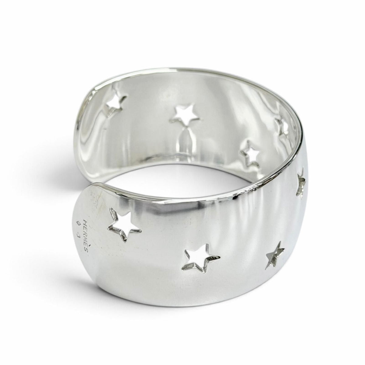 Hermes 925 Moon Star Bangle Bracelet Hollowed Out Design Silver Buddha — view 4