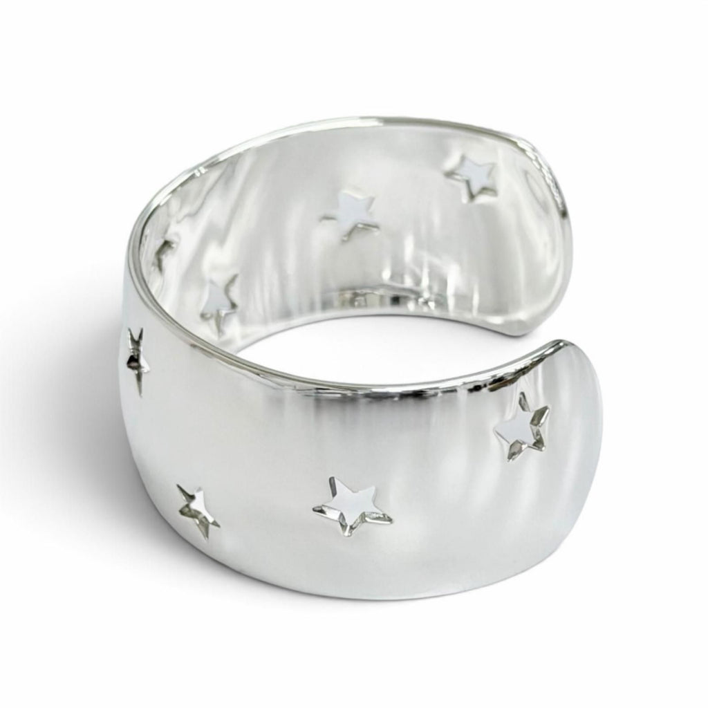 Hermes 925 Moon Star Bangle Bracelet Hollowed Out Design Silver Buddha — view 3