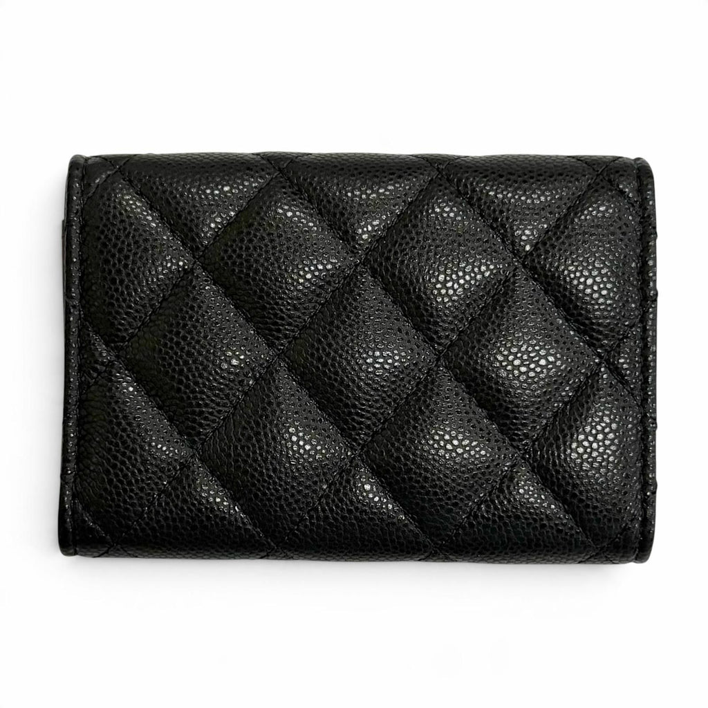Chanel Caviar Leather CC Logo Compact Wallet Trifold Black — view 3