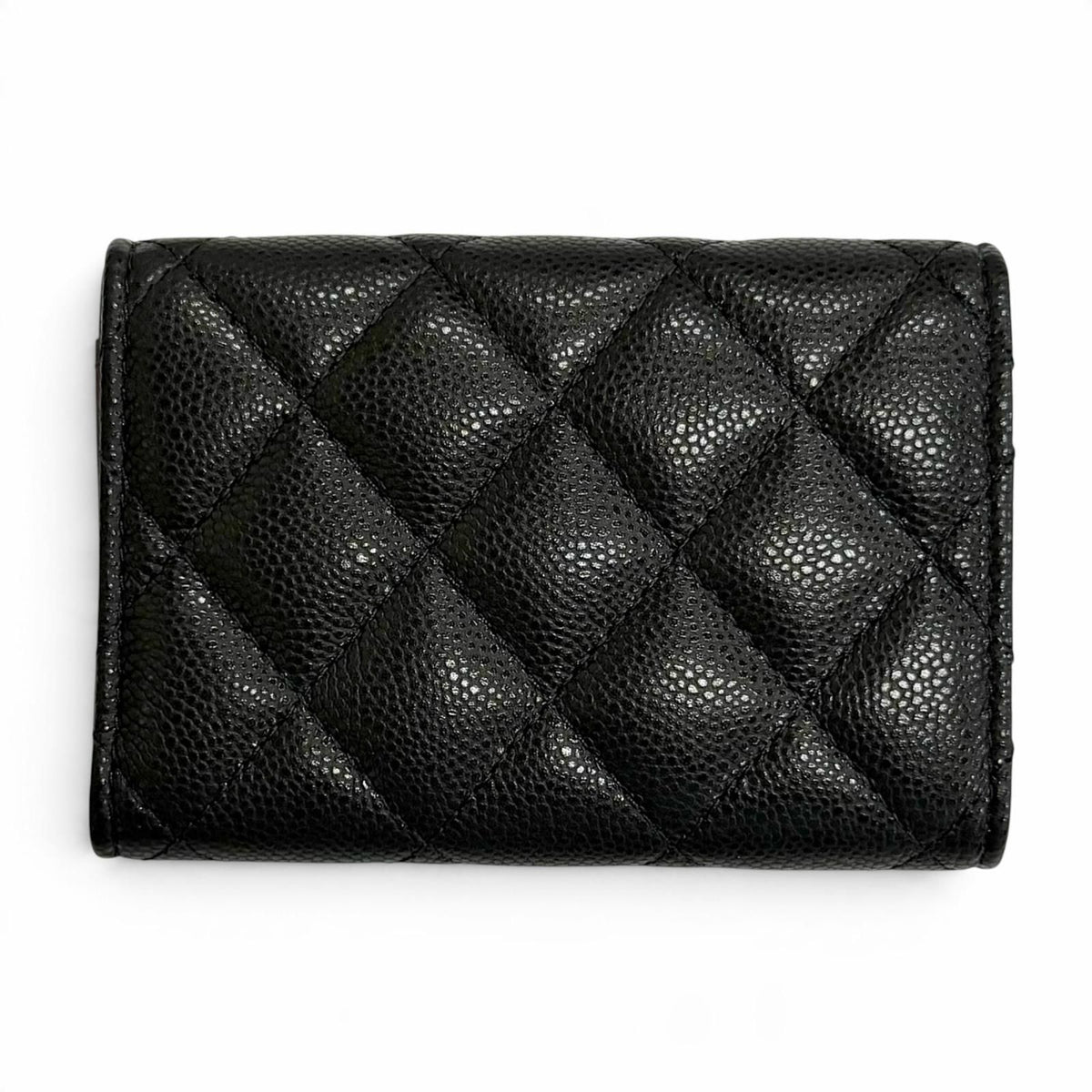 Chanel Caviar Leather CC Logo Compact Wallet Trifold Black — view 3