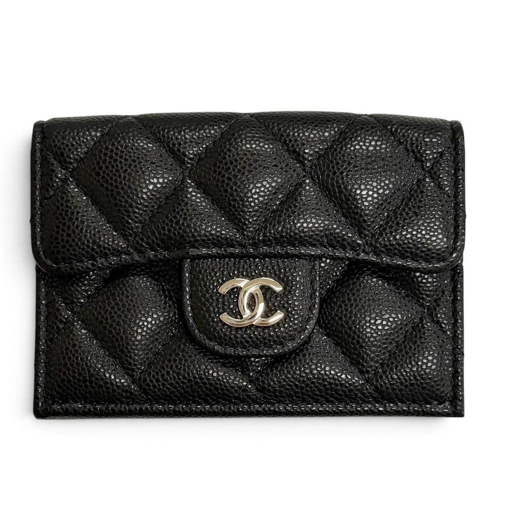 Chanel Caviar Leather CC Logo Compact Wallet Trifold Black