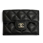 Chanel Caviar Leather CC Logo Compact Wallet Trifold Black