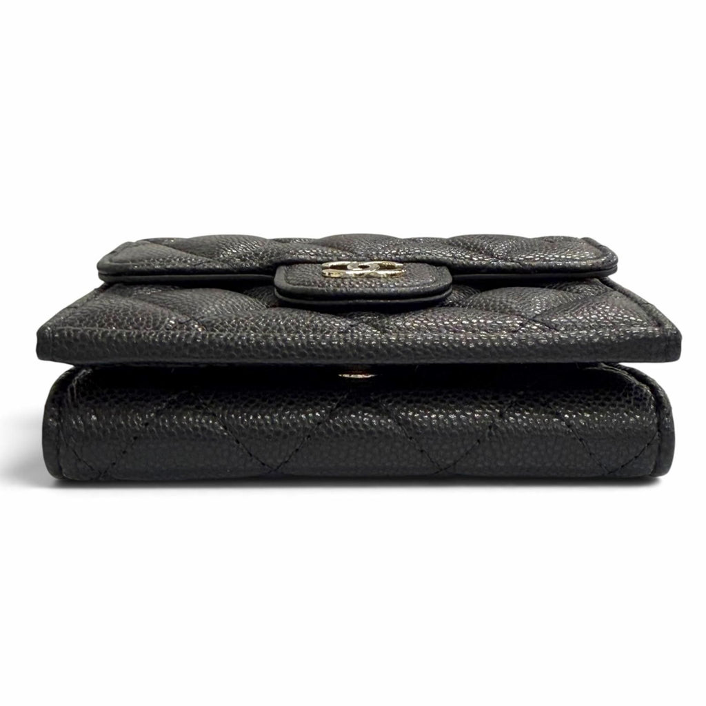 Chanel Caviar Leather CC Logo Compact Wallet Trifold Black — view 4