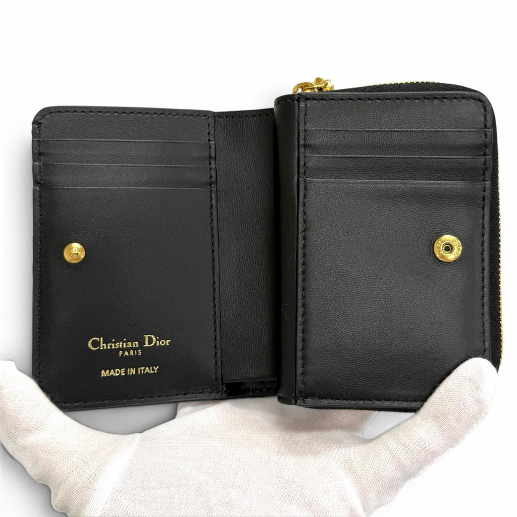 Dior Caro Acacias Calfskin Cannage Leather Compact Wallet Black — view 5