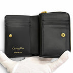 Dior Caro Acacias Calfskin Cannage Leather Compact Wallet Black — view 5
