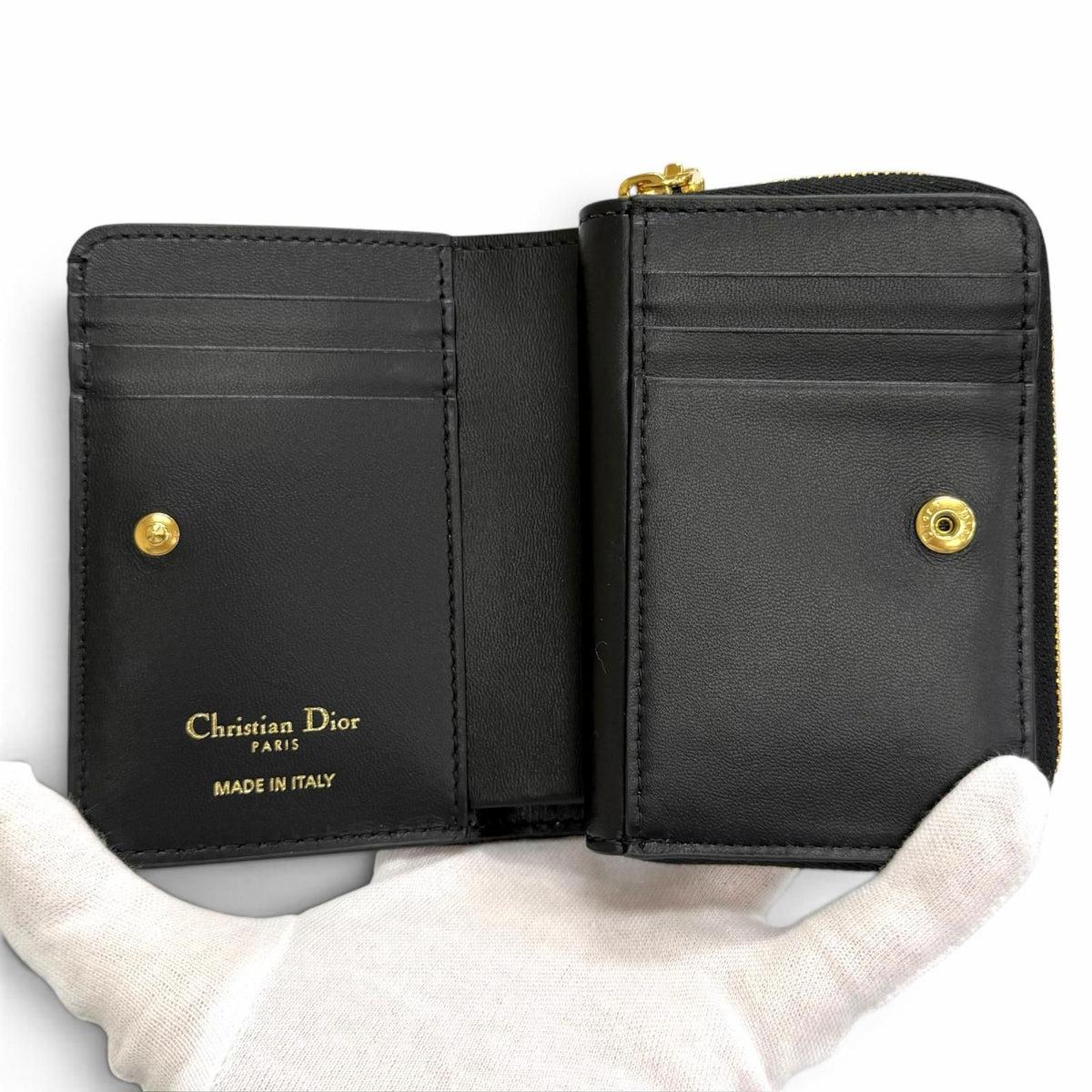 Dior Caro Acacias Calfskin Cannage Leather Compact Wallet Black — view 5