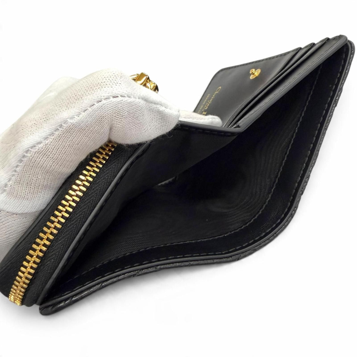 Dior Caro Acacias Calfskin Cannage Leather Compact Wallet Black — view 6