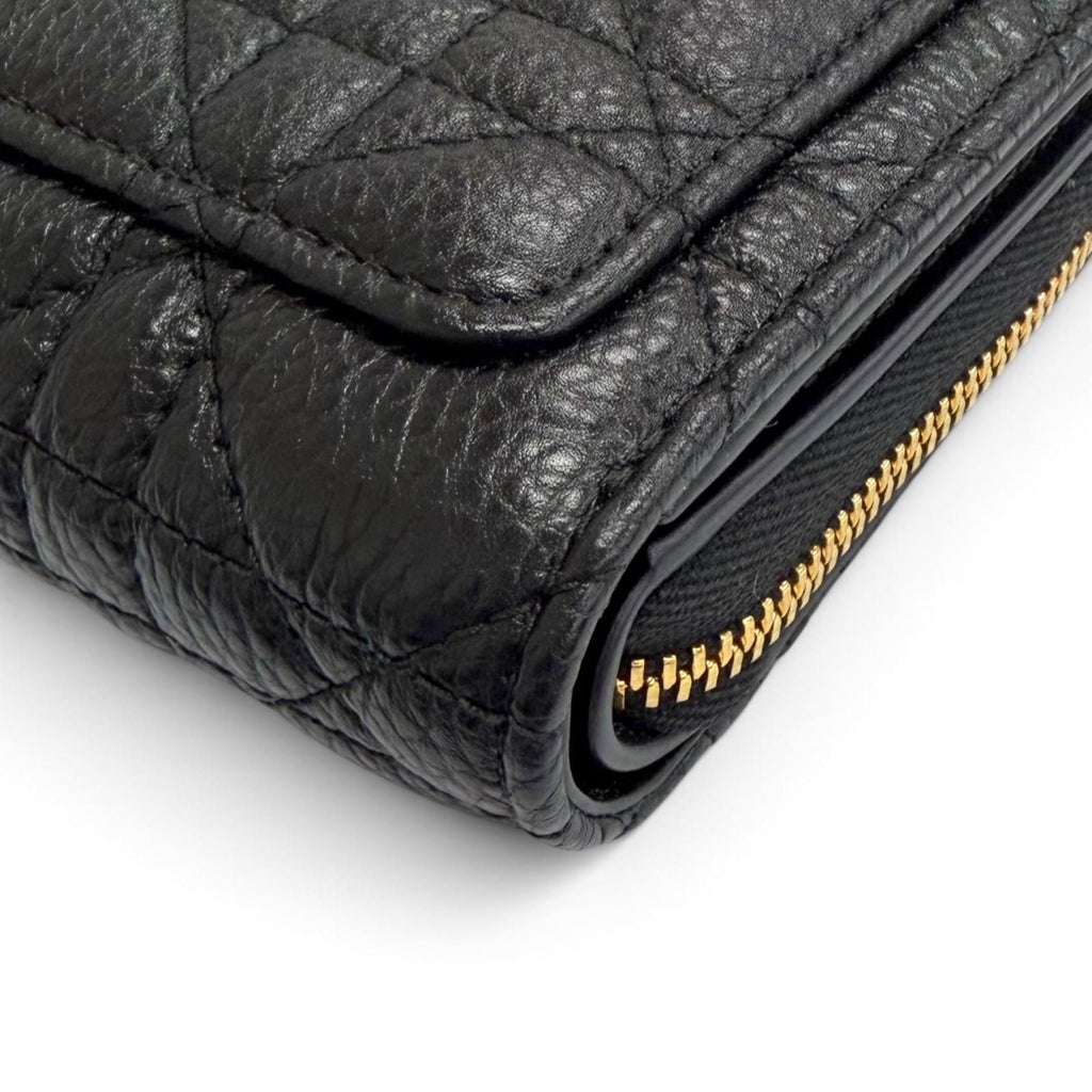 Dior Caro Acacias Calfskin Cannage Leather Compact Wallet Black — view 8