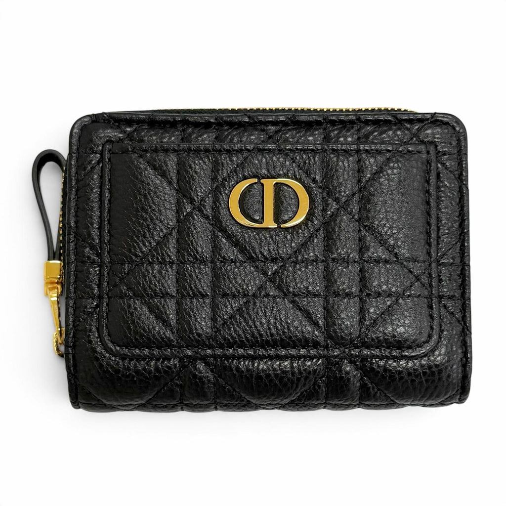 Dior Caro Acacias Calfskin Cannage Leather Compact Wallet Black