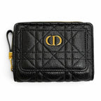 Dior Caro Acacias Calfskin Cannage Leather Compact Wallet Black