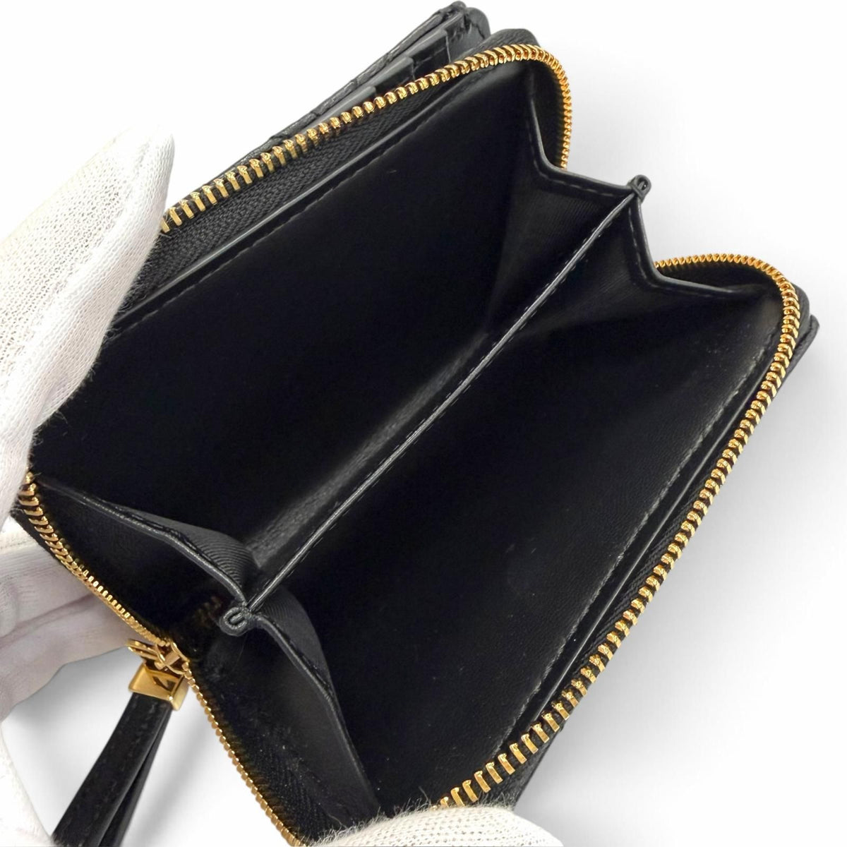 Dior Caro Acacias Calfskin Cannage Leather Compact Wallet Black — view 7