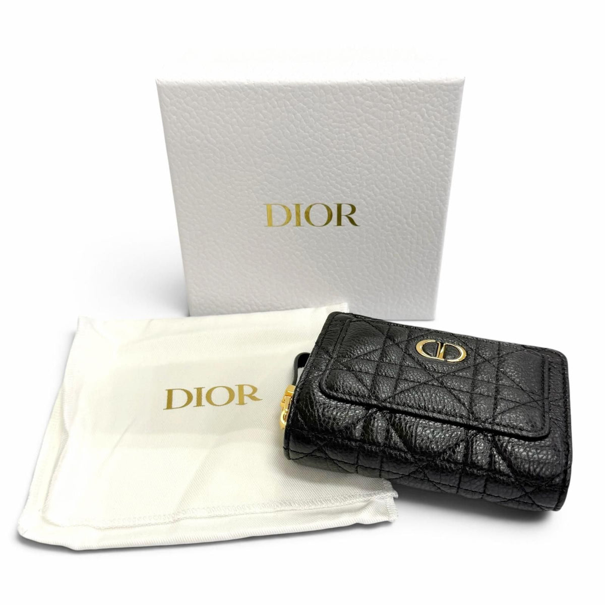 Dior Caro Acacias Calfskin Cannage Leather Compact Wallet Black — view 2